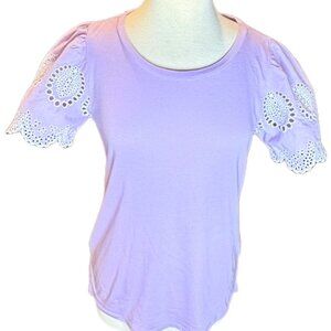 Talbots Lace Top Purple Short Sleeve Blouse Embroidered Knit Lace Small